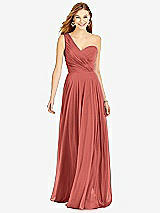 Front View Thumbnail - Coral Pink One-Shoulder Draped Chiffon Maxi Dress - Dani