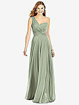 Front View Thumbnail - Sage One-Shoulder Draped Chiffon Maxi Dress - Dani