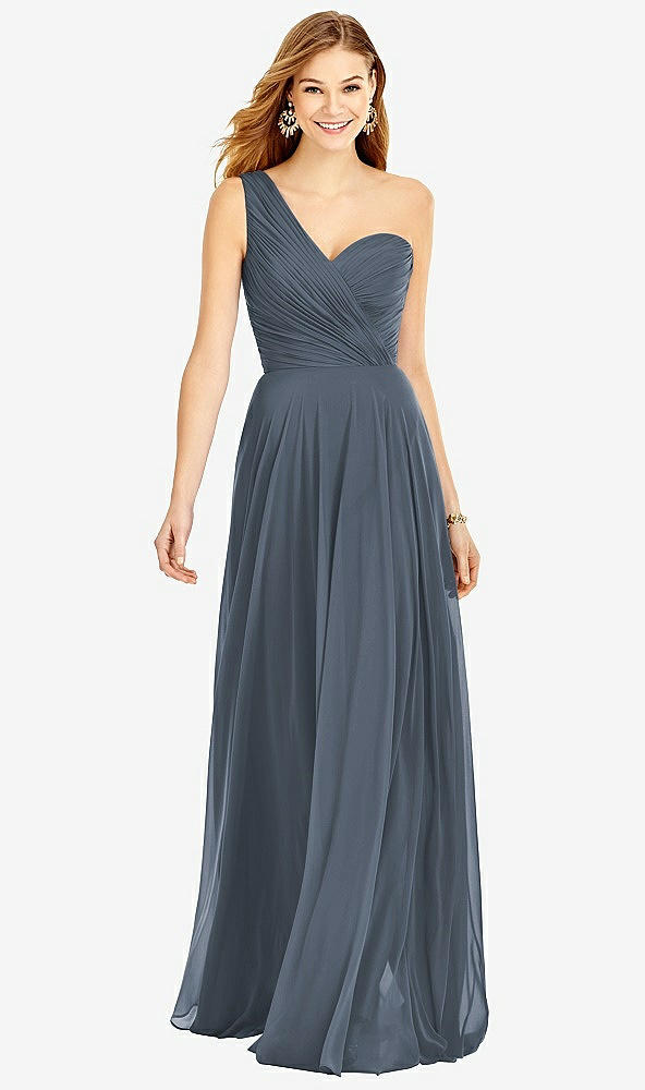 Front View - Silverstone One-Shoulder Draped Chiffon Maxi Dress - Dani