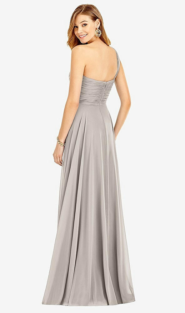 Back View - Taupe One-Shoulder Draped Chiffon Maxi Dress - Dani