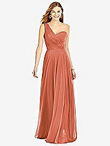 Front View Thumbnail - Terracotta Copper One-Shoulder Draped Chiffon Maxi Dress - Dani