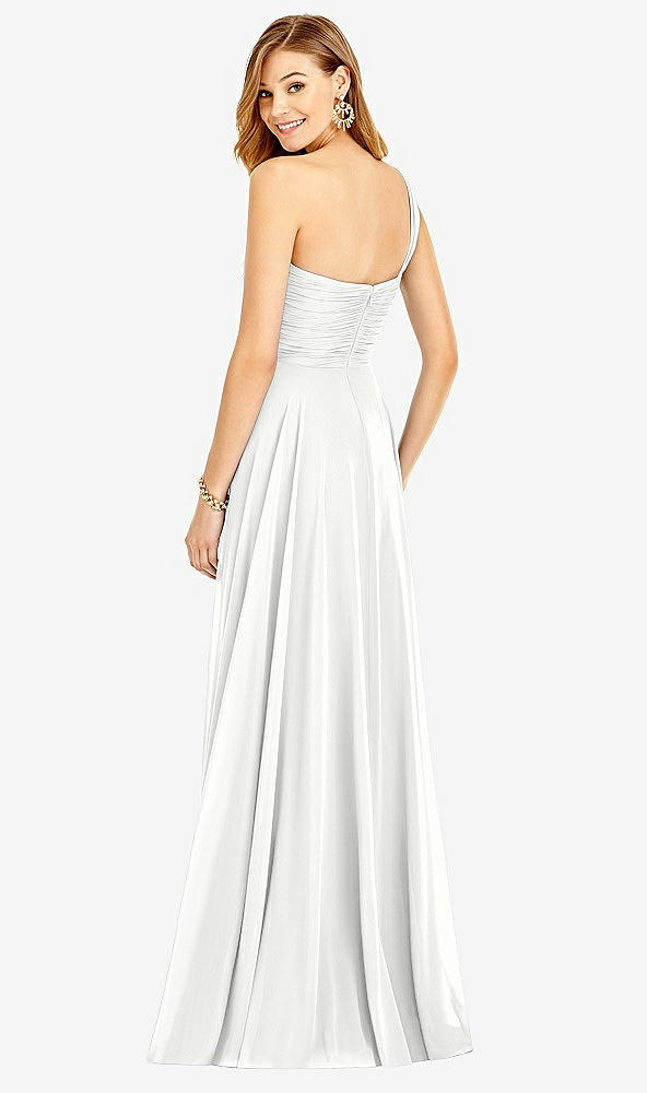 Back View - White One-Shoulder Draped Chiffon Maxi Dress - Dani