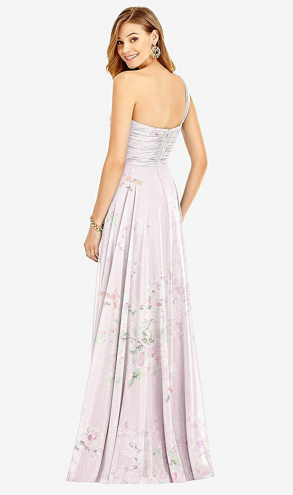 Back View - Watercolor Print One-Shoulder Draped Chiffon Maxi Dress - Dani