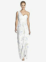 Front View Thumbnail - Bleu Garden One-Shoulder Draped Maxi Dress with Front Slit - Aeryn