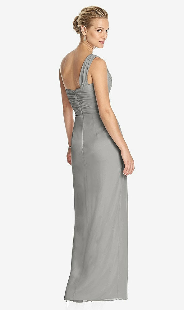 Back View - Chelsea Gray One-Shoulder Draped Maxi Dress with Front Slit - Aeryn