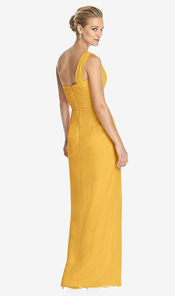 Back View - NYC Yellow One-Shoulder Draped Maxi Dress with Front Slit - Aeryn