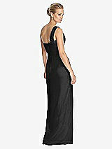 Rear View Thumbnail - Black One-Shoulder Draped Maxi Dress with Front Slit - Aeryn