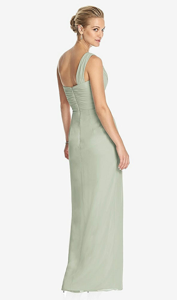 Back View - Celadon One-Shoulder Draped Maxi Dress with Front Slit - Aeryn