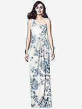 Alt View 1 Thumbnail - Cottage Rose Dusk Blue One-Shoulder Draped Maxi Dress with Front Slit - Aeryn