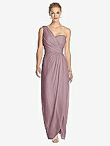 Front View Thumbnail - Dusty Rose One-Shoulder Draped Maxi Dress with Front Slit - Aeryn