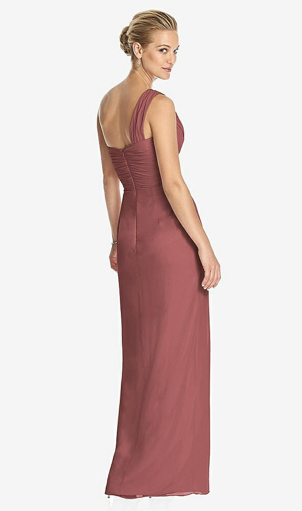 Back View - English Rose One-Shoulder Draped Maxi Dress with Front Slit - Aeryn