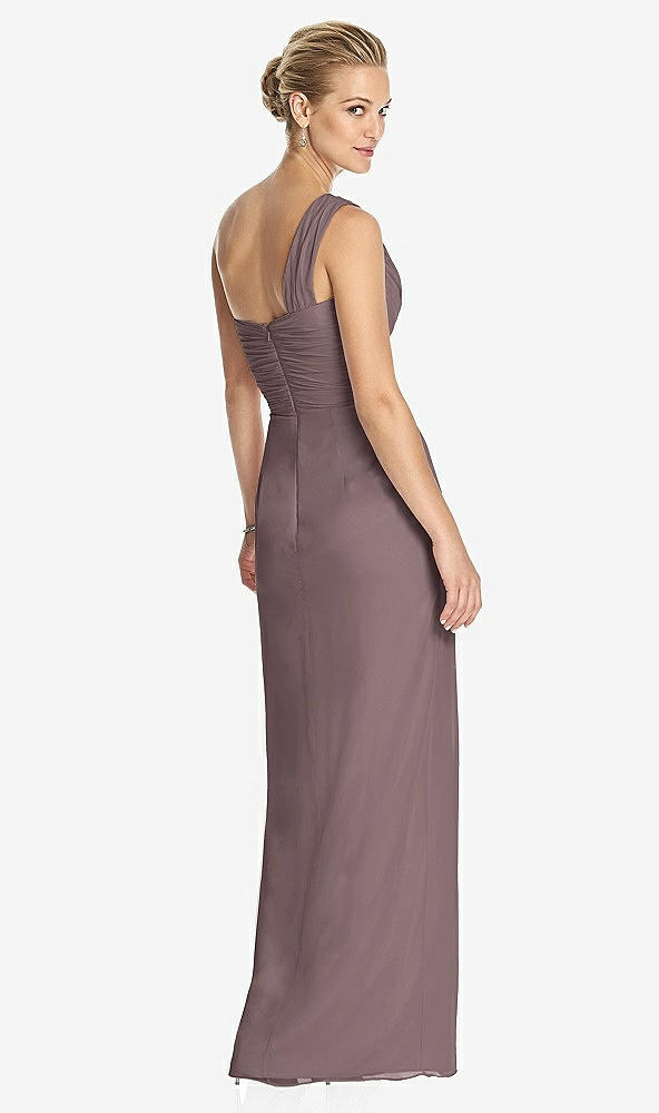 Back View - French Truffle One-Shoulder Draped Maxi Dress with Front Slit - Aeryn