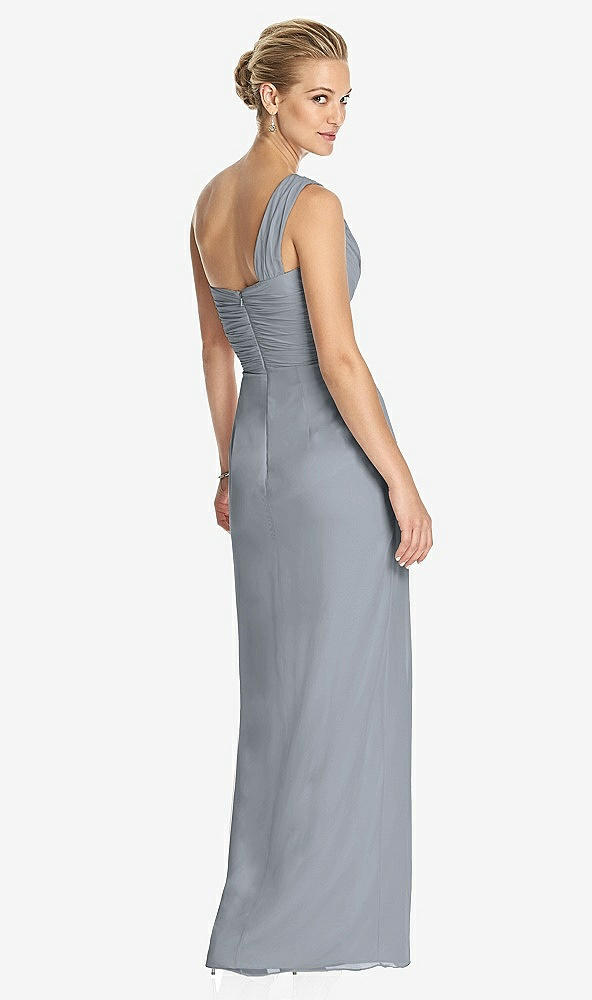 Back View - Platinum One-Shoulder Draped Maxi Dress with Front Slit - Aeryn