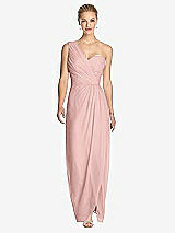 Front View Thumbnail - Rose - PANTONE Rose Quartz One-Shoulder Draped Maxi Dress with Front Slit - Aeryn