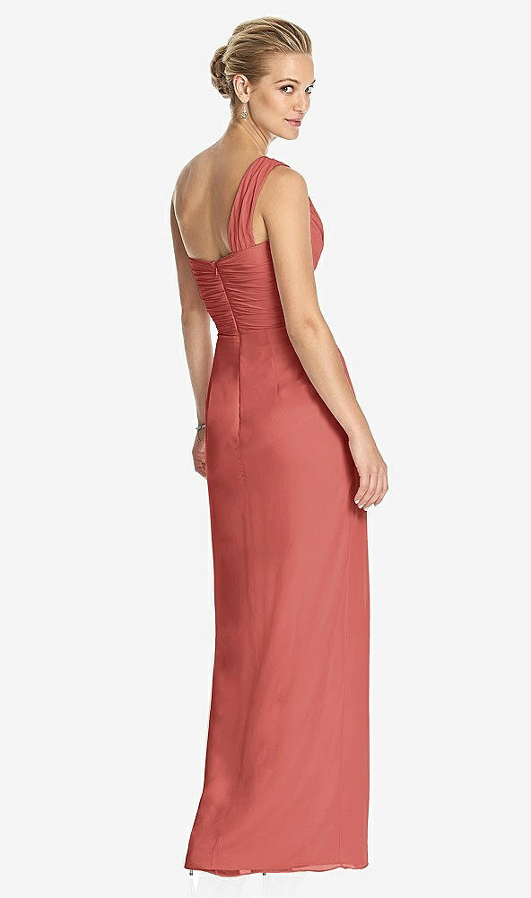 Back View - Coral Pink One-Shoulder Draped Maxi Dress with Front Slit - Aeryn