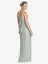 Rear View Thumbnail - Willow Green One-Shoulder Draped Maxi Dress with Front Slit - Aeryn