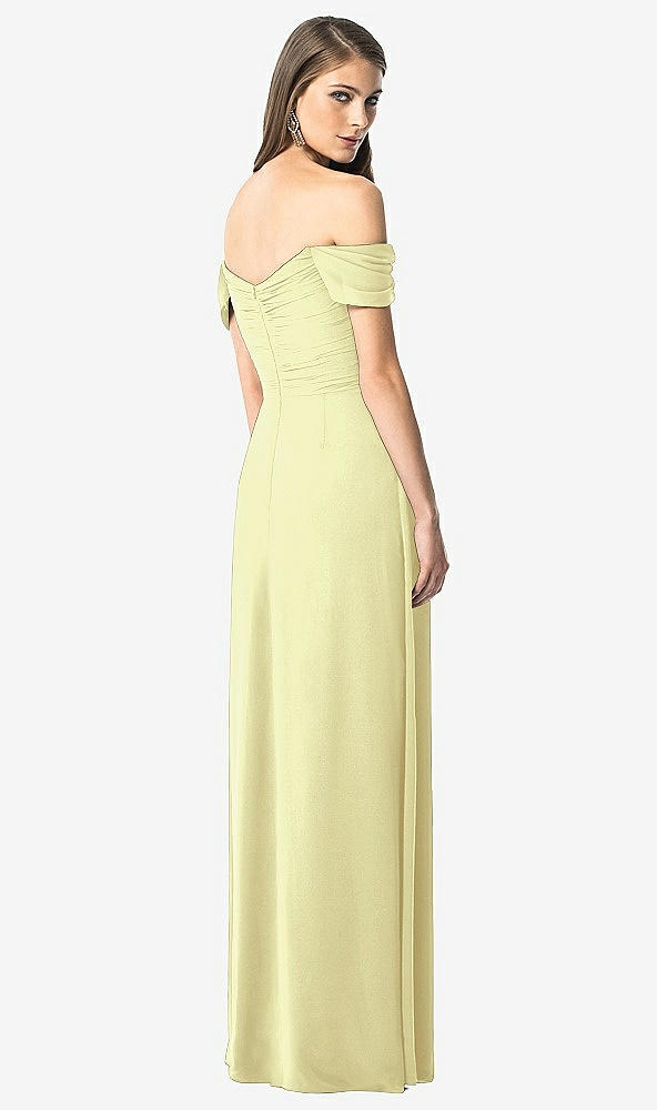 Back View - Butter Yellow Off-the-Shoulder Ruched Chiffon Maxi Dress - Alessia