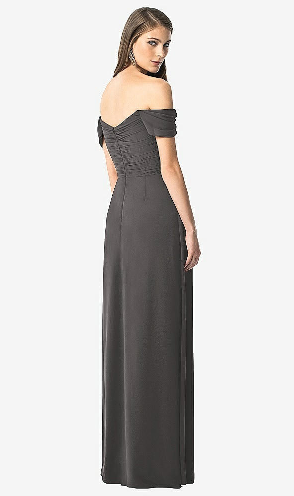 Back View - Caviar Gray Off-the-Shoulder Ruched Chiffon Maxi Dress - Alessia