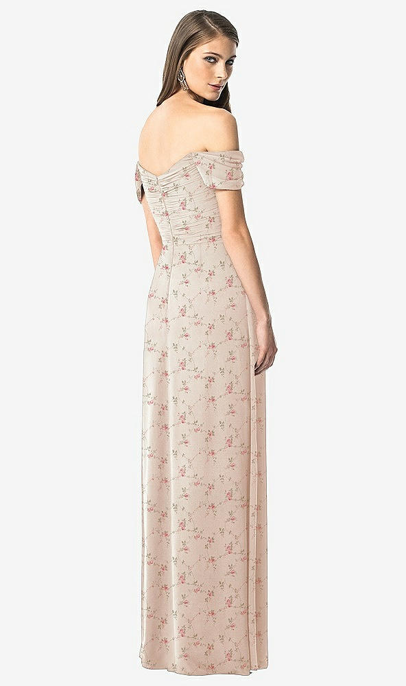 Back View - Coquette Floral Print Off-the-Shoulder Ruched Chiffon Maxi Dress - Alessia