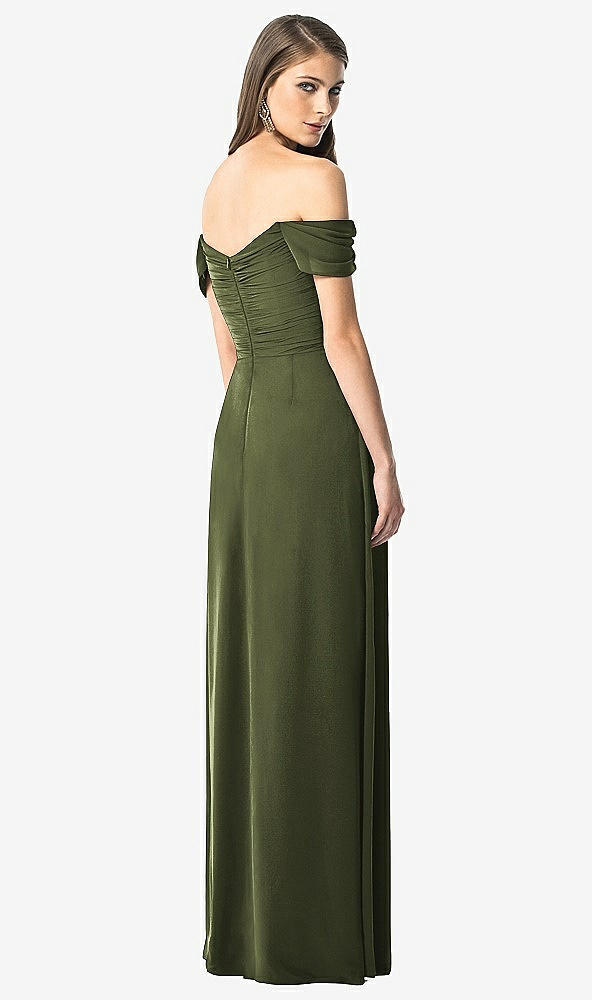 Back View - Olive Green Off-the-Shoulder Ruched Chiffon Maxi Dress - Alessia