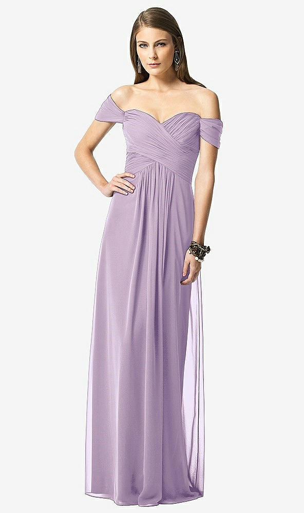 Front View - Pale Purple Off-the-Shoulder Ruched Chiffon Maxi Dress - Alessia