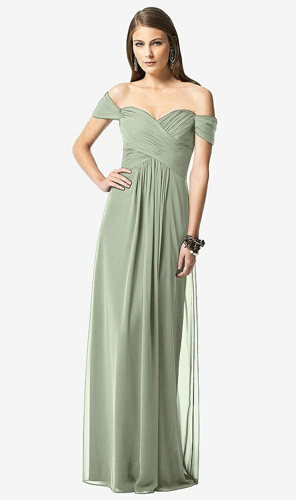 Front View - Sage Off-the-Shoulder Ruched Chiffon Maxi Dress - Alessia