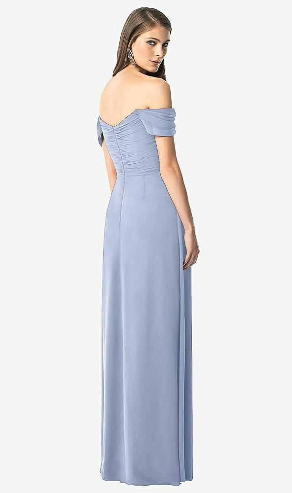 Back View - Sky Blue Off-the-Shoulder Ruched Chiffon Maxi Dress - Alessia