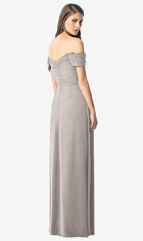 Back View - Taupe Off-the-Shoulder Ruched Chiffon Maxi Dress - Alessia