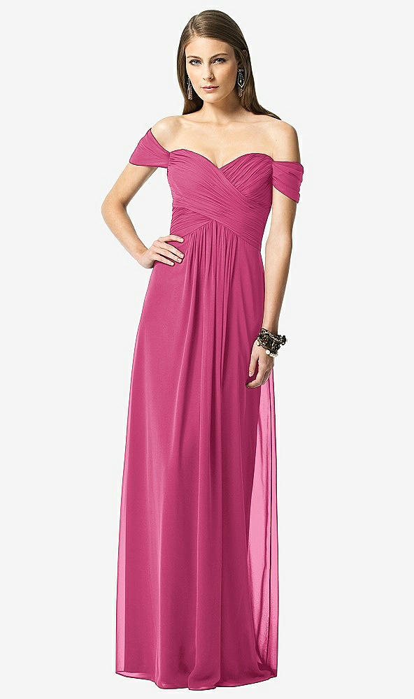 Front View - Tea Rose Off-the-Shoulder Ruched Chiffon Maxi Dress - Alessia