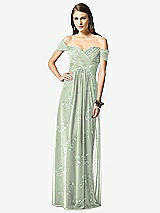 Front View Thumbnail - Vintage Primrose Sage Off-the-Shoulder Ruched Chiffon Maxi Dress - Alessia