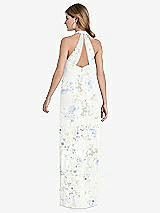 Front View Thumbnail - Bleu Garden V-Neck Halter Chiffon Maxi Dress - Taryn