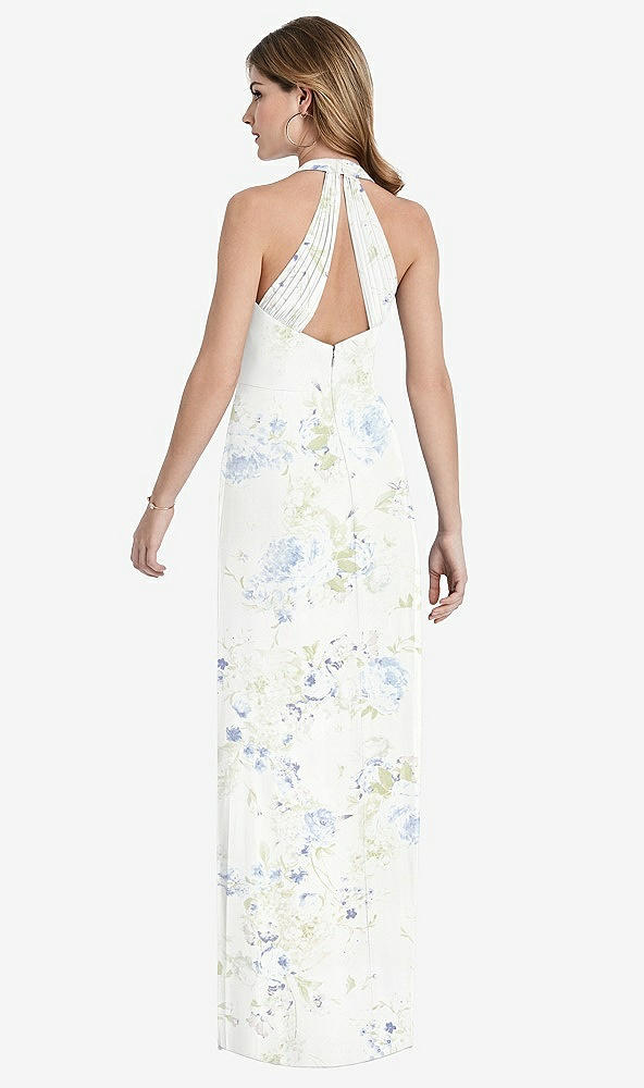 Front View - Bleu Garden V-Neck Halter Chiffon Maxi Dress - Taryn