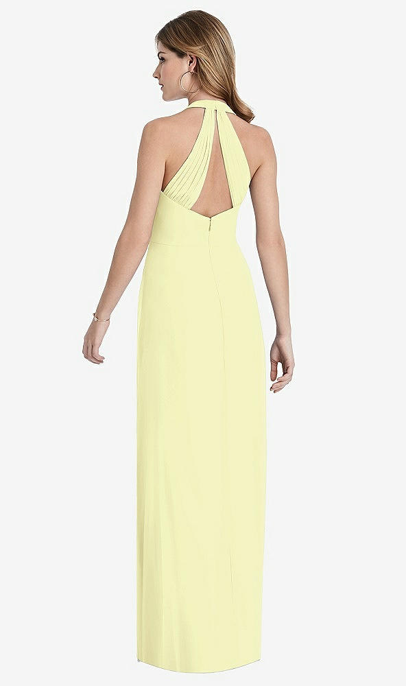 Front View - Butter Yellow V-Neck Halter Chiffon Maxi Dress - Taryn