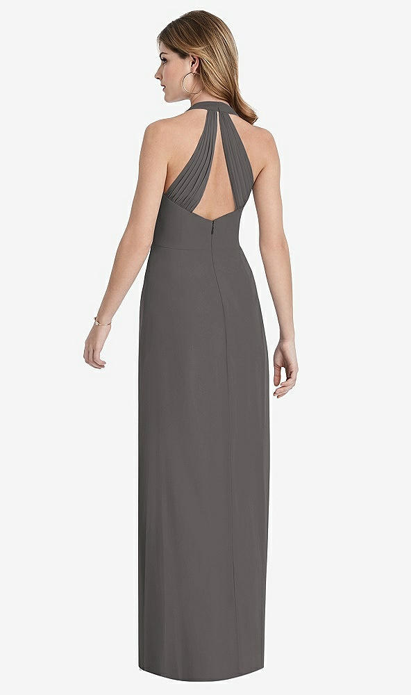 Front View - Caviar Gray V-Neck Halter Chiffon Maxi Dress - Taryn