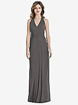 Rear View Thumbnail - Caviar Gray V-Neck Halter Chiffon Maxi Dress - Taryn