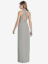 Front View Thumbnail - Chelsea Gray V-Neck Halter Chiffon Maxi Dress - Taryn