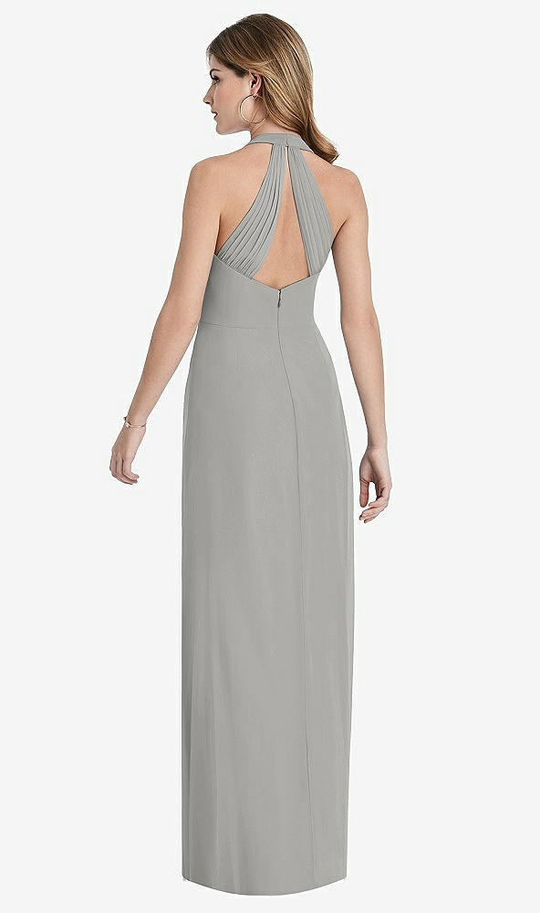 Front View - Chelsea Gray V-Neck Halter Chiffon Maxi Dress - Taryn