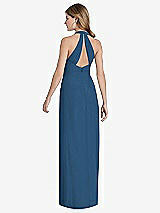 Front View Thumbnail - Dusk Blue V-Neck Halter Chiffon Maxi Dress - Taryn