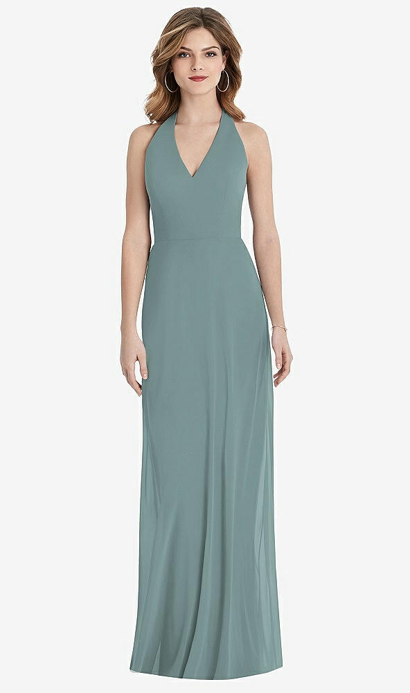 Back View - Icelandic V-Neck Halter Chiffon Maxi Dress - Taryn