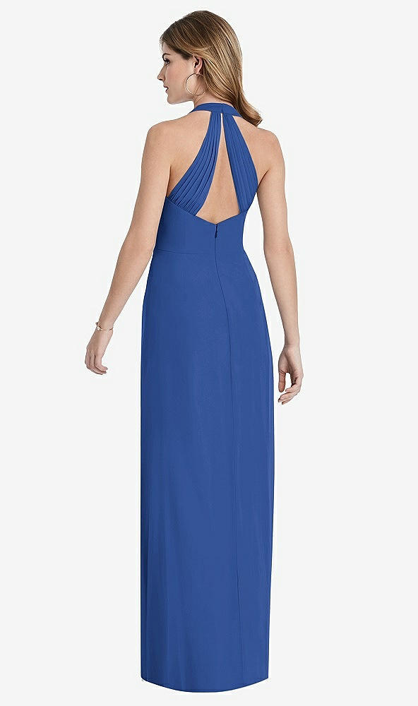 Front View - Classic Blue V-Neck Halter Chiffon Maxi Dress - Taryn