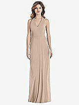 Rear View Thumbnail - Topaz V-Neck Halter Chiffon Maxi Dress - Taryn