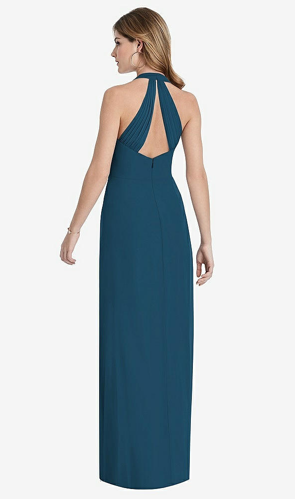 Front View - Atlantic Blue V-Neck Halter Chiffon Maxi Dress - Taryn