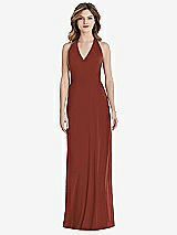 Rear View Thumbnail - Auburn Moon V-Neck Halter Chiffon Maxi Dress - Taryn