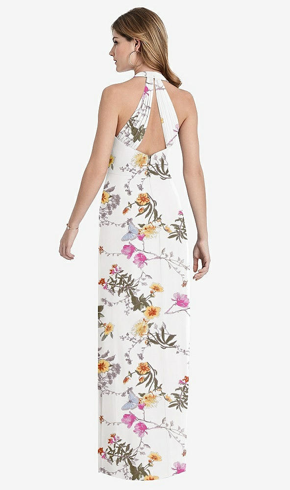 Front View - Butterfly Botanica Ivory V-Neck Halter Chiffon Maxi Dress - Taryn