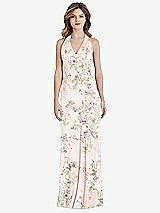 Rear View Thumbnail - Blush Garden V-Neck Halter Chiffon Maxi Dress - Taryn