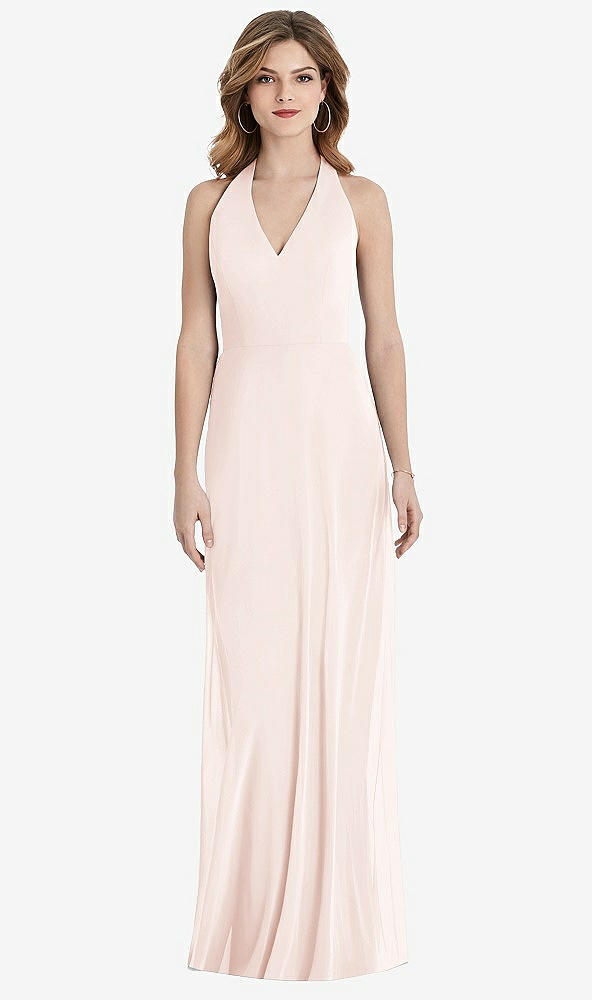 Back View - Blush V-Neck Halter Chiffon Maxi Dress - Taryn