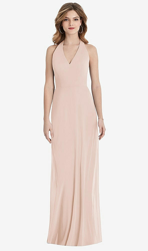 Back View - Cameo V-Neck Halter Chiffon Maxi Dress - Taryn