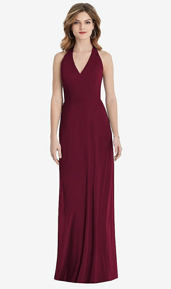 Back View - Cabernet V-Neck Halter Chiffon Maxi Dress - Taryn