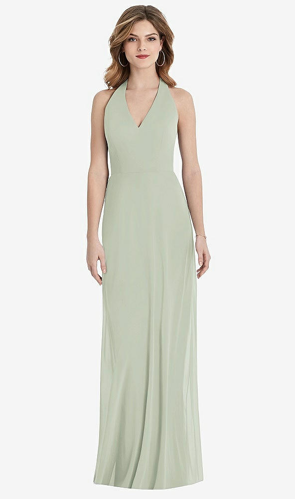 Back View - Celadon V-Neck Halter Chiffon Maxi Dress - Taryn