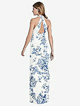 Front View Thumbnail - Cottage Rose Dusk Blue V-Neck Halter Chiffon Maxi Dress - Taryn